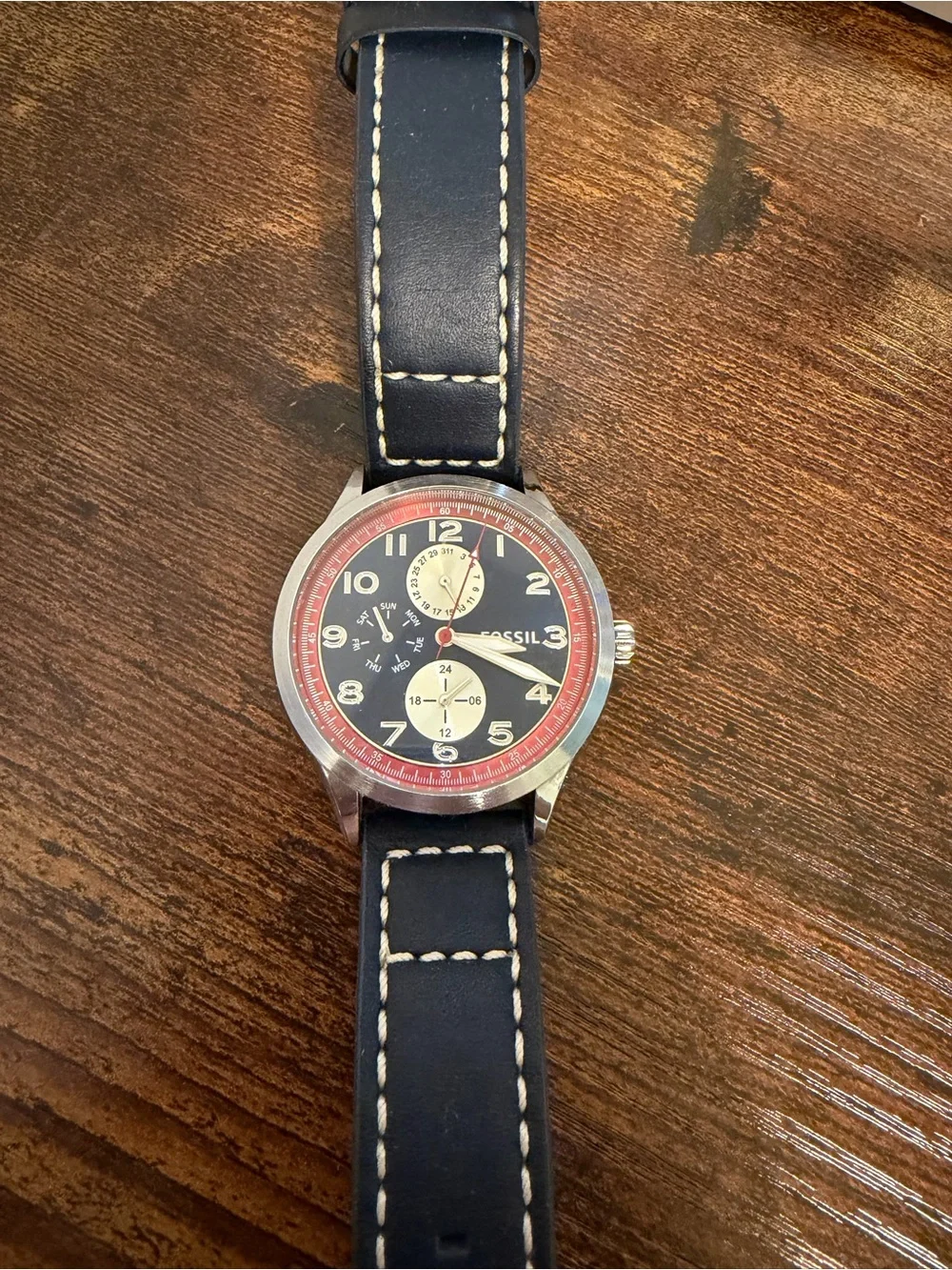 Fossil Tan Leather Strap Watch with Silver Case